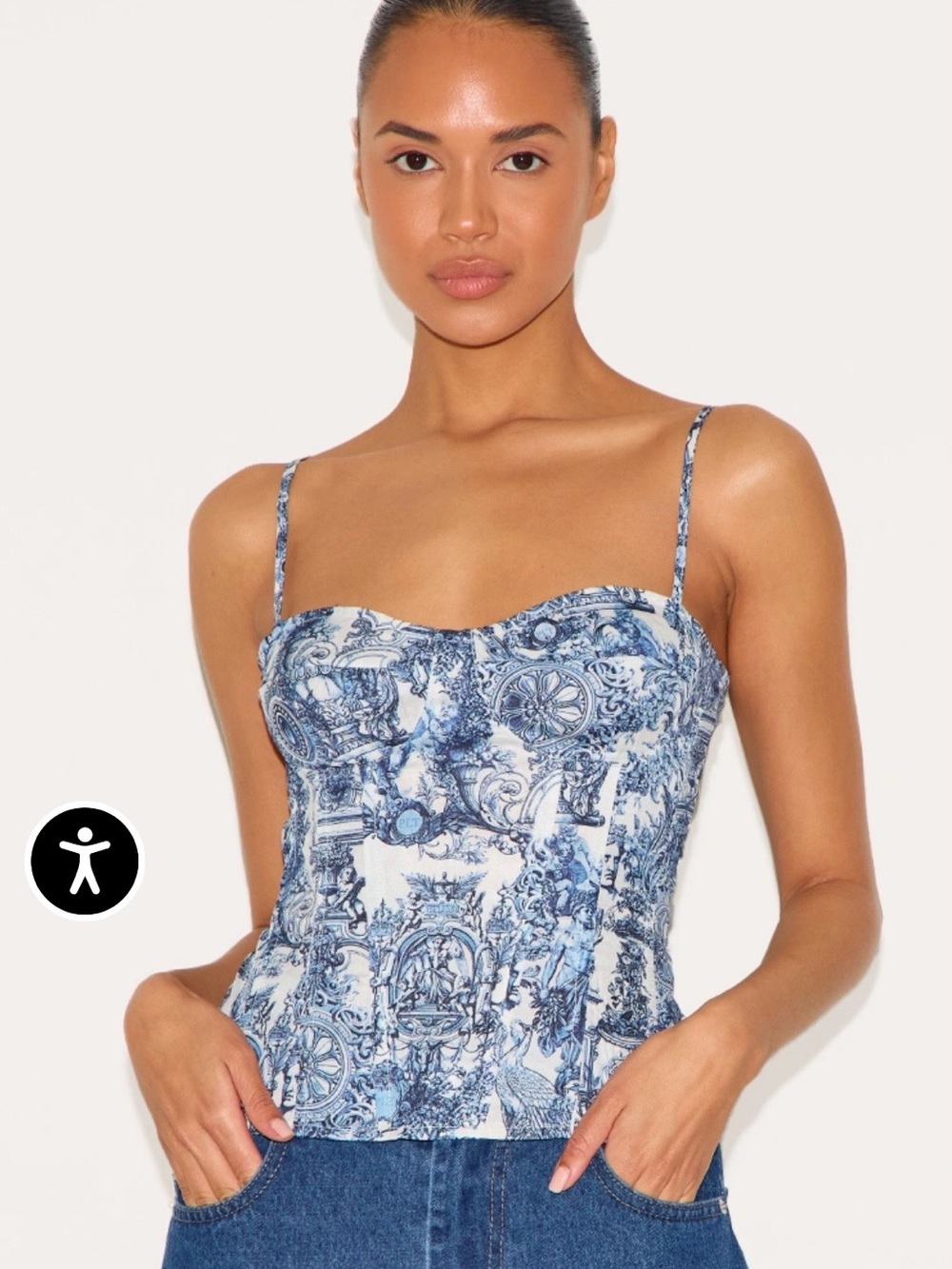 PrettyLittleThing Blue and White Corset Top